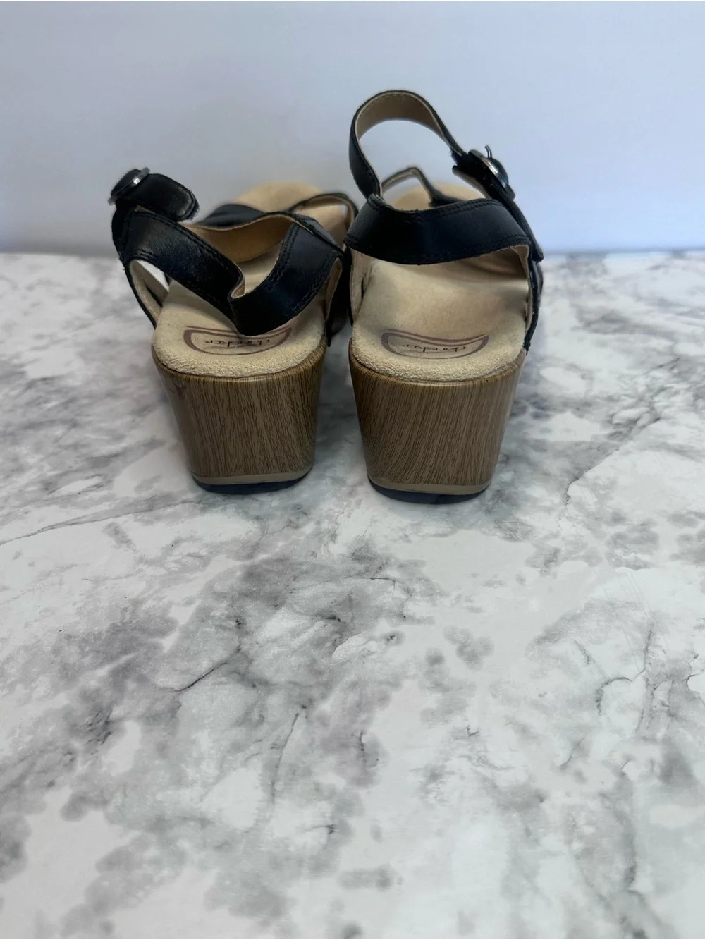 Dansko Candace Ankle Strappy Wedge Black Sandals size 38(7.5-8)